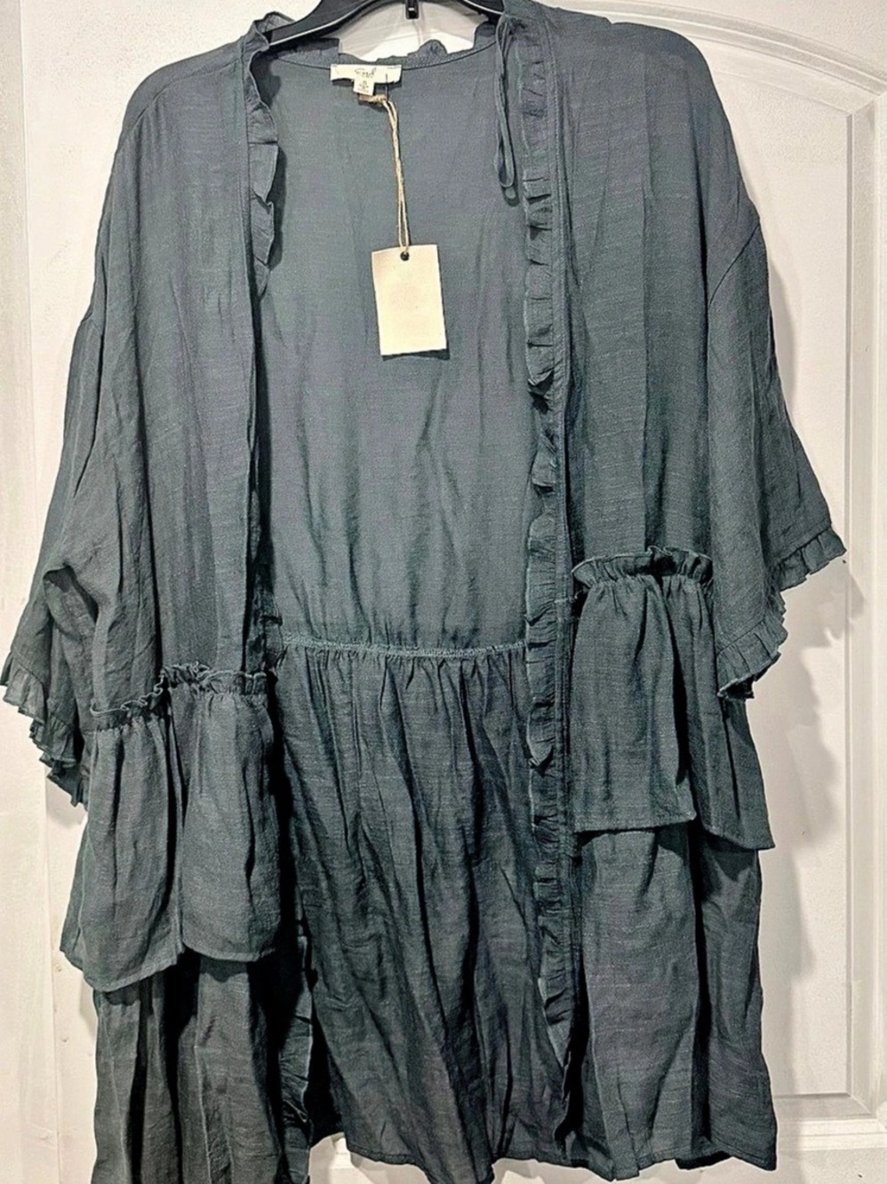 Ruffle Trim Mini Dress in Gray NWT